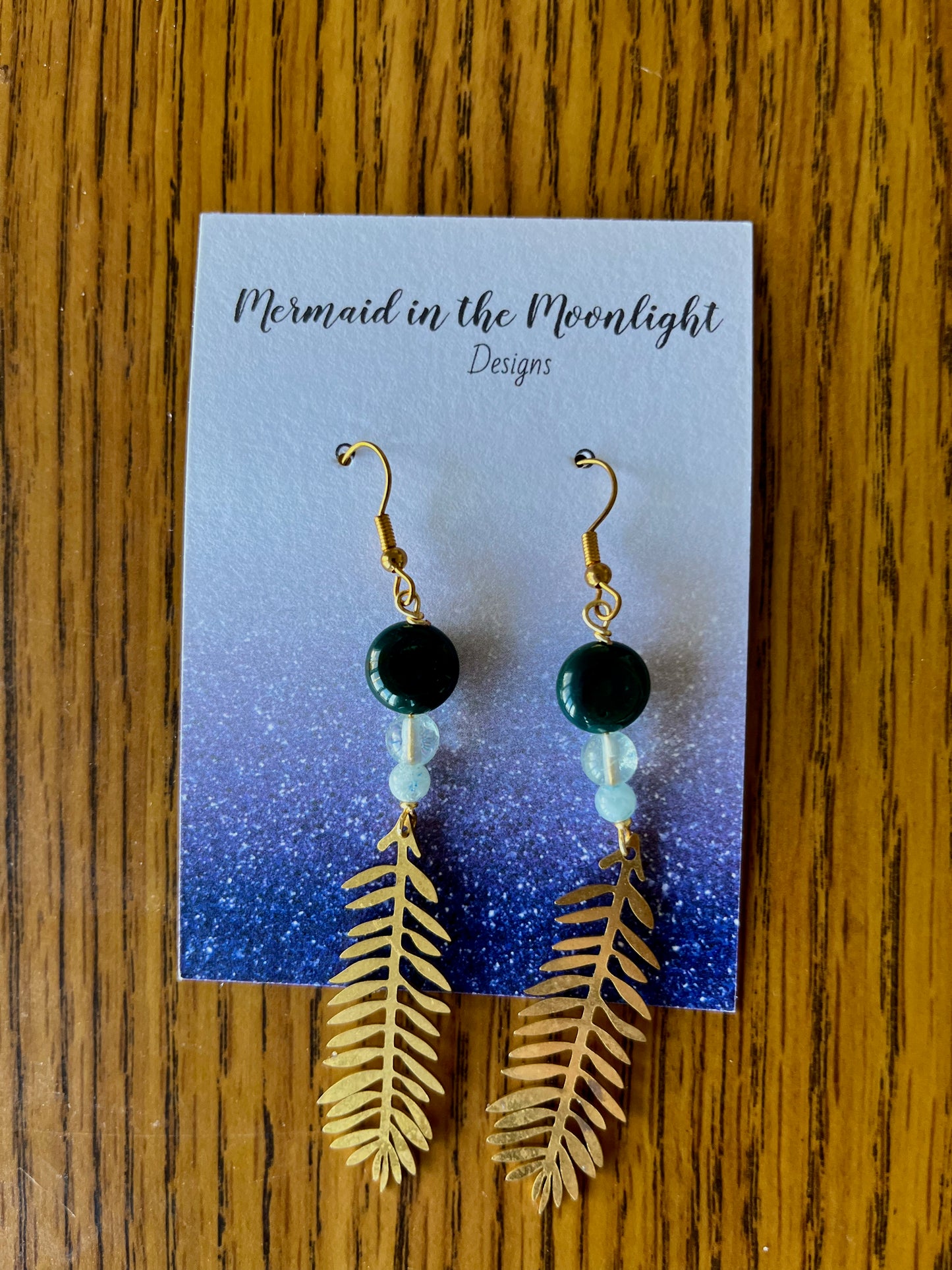 Bloodstone and Aquamarine Feather Earrings