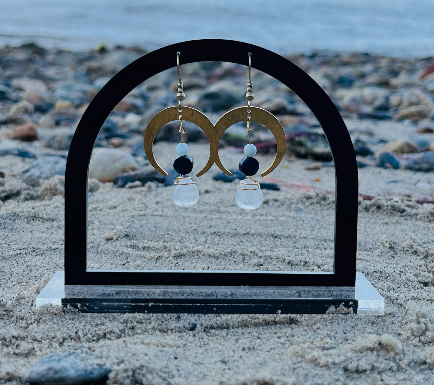 Aquamarine , Dumortierite, and Quartz Crescent Moons