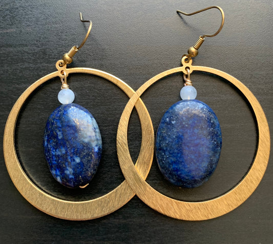 Lapis and Moonstone Hoops