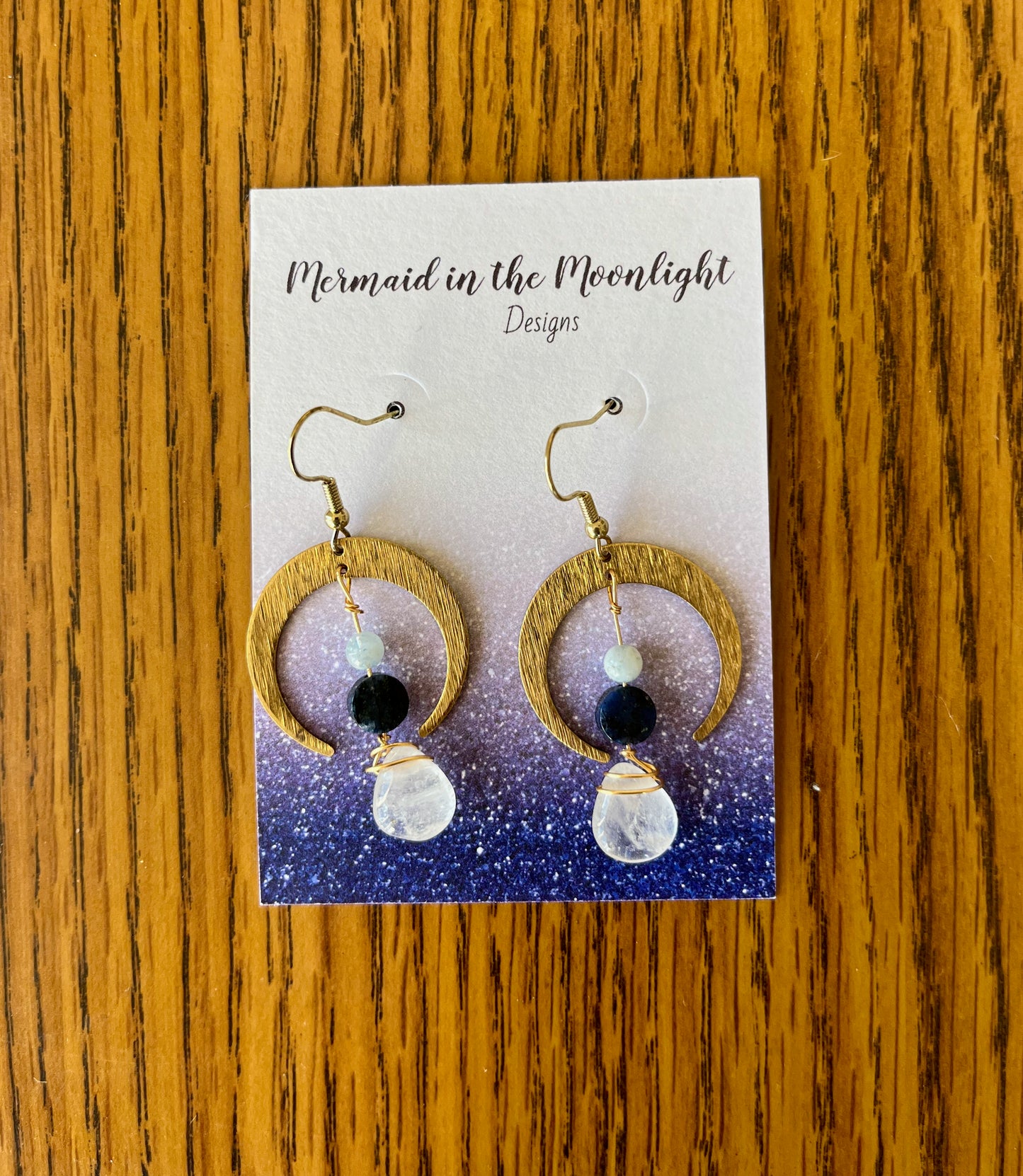 Aquamarine , Dumortierite, and Quartz Crescent Moons