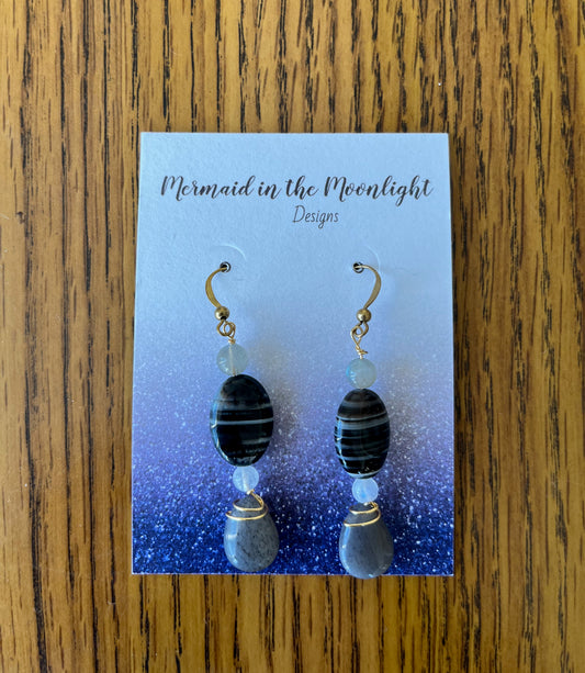 Zebra Agate and Moonstone Drops