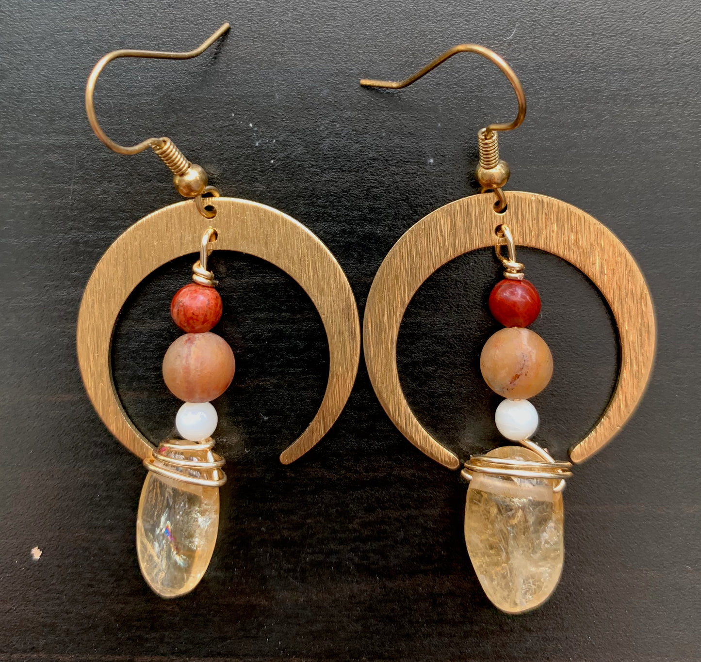 Citrine and Red Jasper Crescent Moons