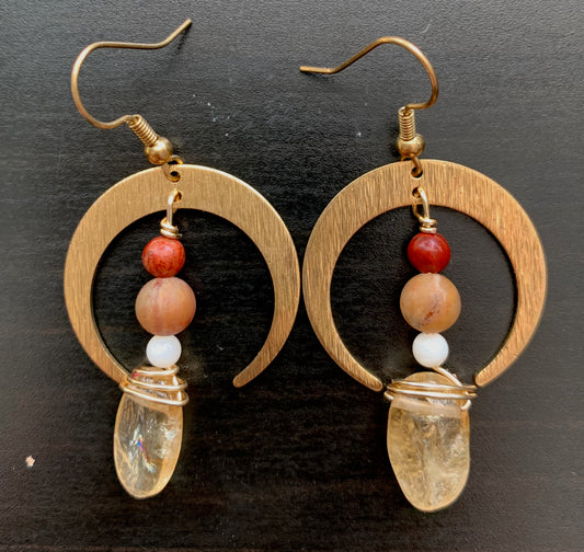 Citrine and Red Jasper Crescent Moons