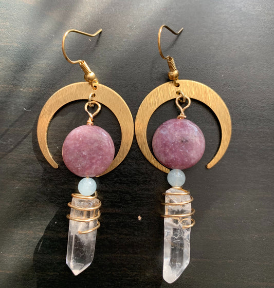 Lepidolite and Quartz Crescent Moon