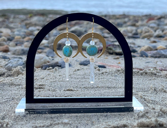 Love and Strength Chrysocolla Crescent Moon Earrings